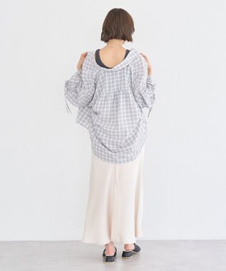 earth music&ecology シャーリングスリーブチェックシャツ Gray