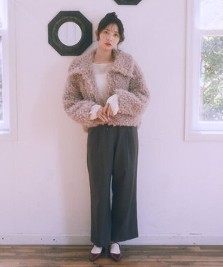 earth music&ecology プードルファーショートブルゾン Pink Beige