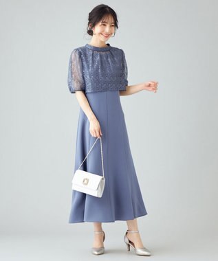 ANY SIS 【Lily Calin】レーストップス×マーメイド ドレス セット スモーキーブルー×スモーキーブルー