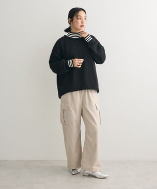 Green Parks 配色リブニットドッキング裏起毛プルオーバ Black