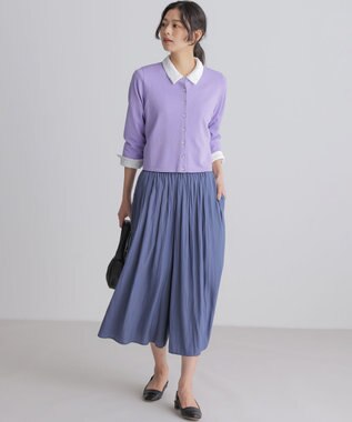 組曲 ギャザーライトデシン パンツ ダルブルー系