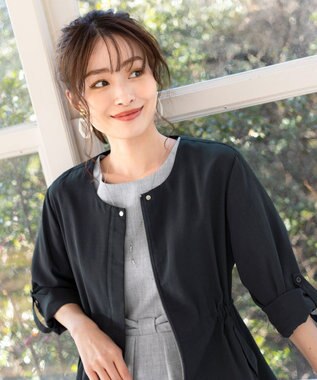 Tiaclasse L 【洗える】シルエットの変化を楽しめる麻調ドロストジャケット ネイビー