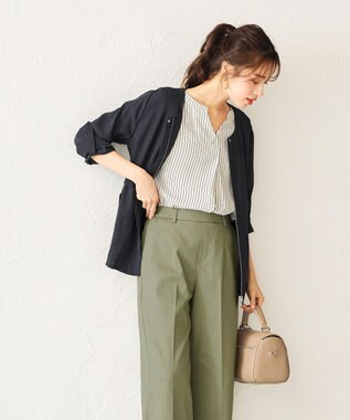 Tiaclasse L 【洗える】シルエットの変化を楽しめる麻調ドロストジャケット ネイビー