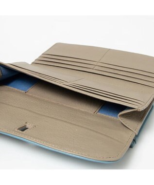 UNBILLION perche カラーコンビレザーかぶせ外がま口長財布 サックスブルー