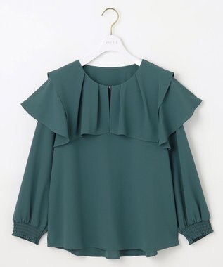 ANY SIS L 【洗える】スクエアラッフルカラー ブラウス ディープグリーン