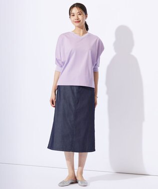 J.PRESS LADIES L TCポンチ ニットコンビ ドルマン カットソー ラベンダー系