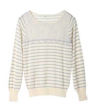 earth music&ecology レースボーダーニットプルオーバー Sax