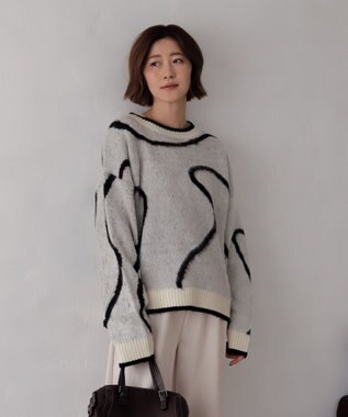 WEGO 【25年秋冬新作】ニュアンスライン配色プルオーバー オフホワイト