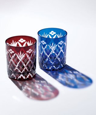 aito製作所 江戸切子 小花剣矢来紋 ロックグラス 赤_223527