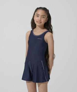 BEAMS SCHOOL スクール水着 Aラインワンピース ネイビー×パープル
