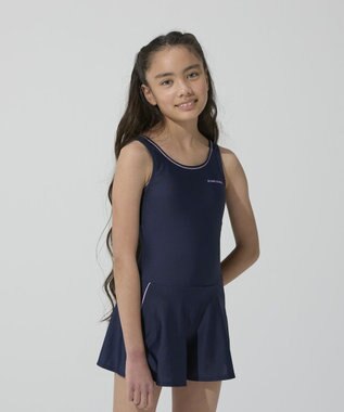 BEAMS SCHOOL スクール水着 Aラインワンピース ネイビー×パープル