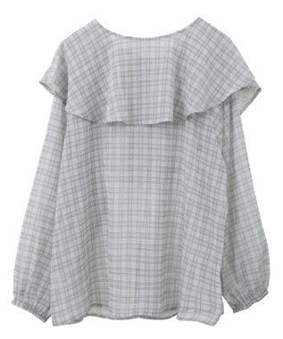 Green Parks チェックシアーフリルブラウス Off White