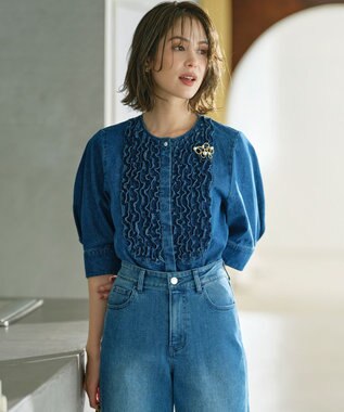 組曲 S 【WEB限定】フロントフリル デニムブラウス ユーズドブルー系