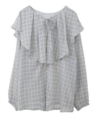 Green Parks チェックシアーフリルブラウス Off White