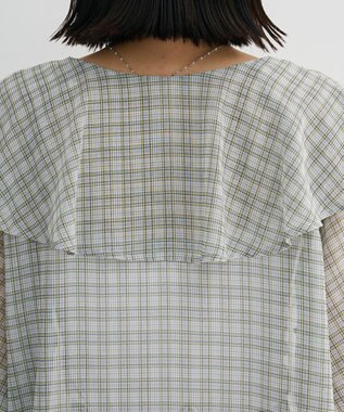 Green Parks チェックシアーフリルブラウス Off White