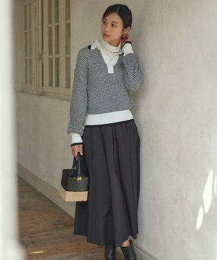 23区 【洗える】ワッフルパターン バイカラー ニット ブラック系