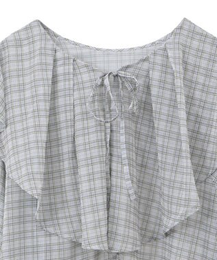 Green Parks チェックシアーフリルブラウス Off White