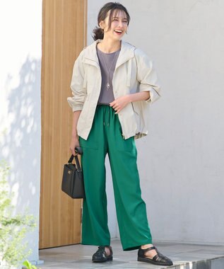 ANY 【ウエストゴム/UVケア/接触冷感】清涼リラックスワイドパンツ グリーン