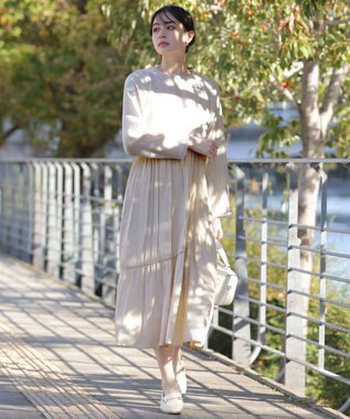 Tiaclasse 【洗える】ドッキングツイードワンピース オフホワイト