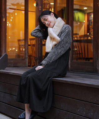 Tiaclasse 【洗える】ドッキングツイードワンピース ブラック