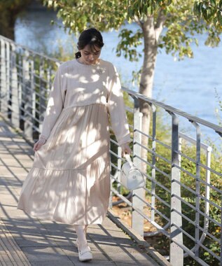 Tiaclasse 【洗える】ドッキングツイードワンピース オフホワイト