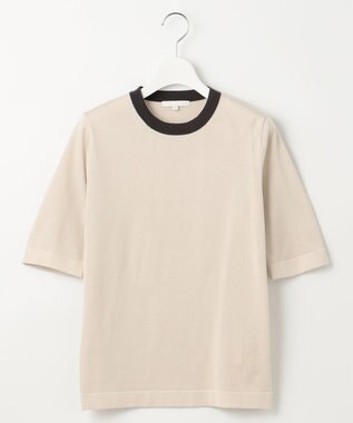 自由区 【アンサンブル対応・洗える】シャインハイゲージ5分袖 ニット ライトベージュ