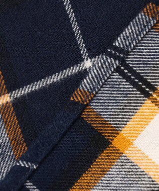 J.PRESS LADIES L コットン起毛タータンチェック シャツ ブラウス ネイビー×オフ×イエローチェック系