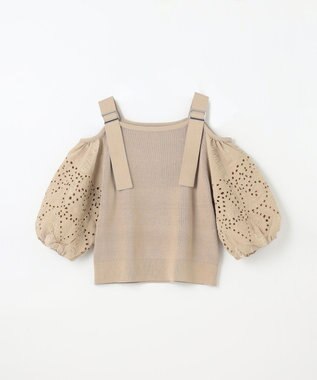 GRACE CONTINENTAL 刺繍パフスリーブニットトップ ベージュ