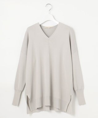 自由区 【WEB限定カラー有/洗える】コットンアセテート チュニック丈ニット ライトグレー系