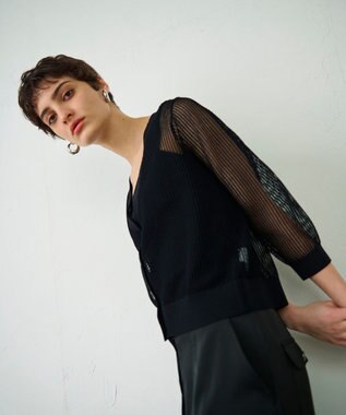 GRACE CONTINENTAL メッシュニットカーディガン ブラック