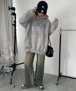 WEGO 【裏起毛】BROOKLYNロゴビッグパーカー グレー