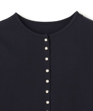 UNFILO ハイツイストスムース カーディガン ネイビー×パールボタン