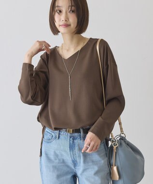 AMERICAN HOLIC Vネック裾異素材ポンチプルオーバー Brown