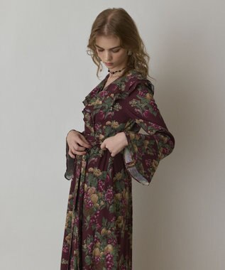 GRACE CONTINENTAL ボタニカルベリープリントワンピース ボルドー