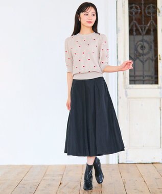 Feroux 【洗える】タフタフレア スカート ブラック系