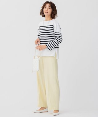 23区 L 【洗える】BUGIS シングルジャージー ボーダー カットソー ホワイト×ブラックボーダー