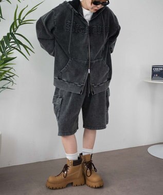 WEGO ロゴヴィンテージウォッシュジップパーカー スミクロ