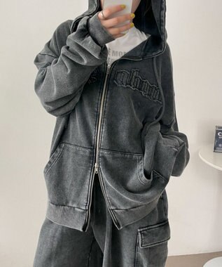 WEGO ロゴヴィンテージウォッシュジップパーカー スミクロ