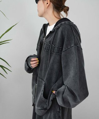 WEGO ロゴヴィンテージウォッシュジップパーカー スミクロ