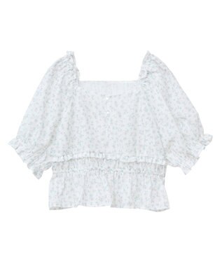 earth music&ecology フラワー刺繍フリルヘムブラウス Off White