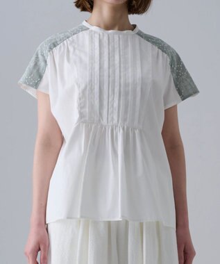 muuc 〈遠州織物の工場で織られた上質な涼しいコットン生地〉イラカ刺繍 フロントタック フレンチスリーブ ブラウス