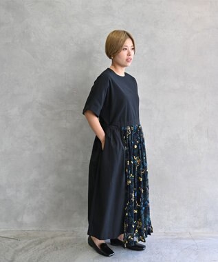 muuc 〈遠州織物の工場で織られた上質なコットン生地〉〈オーガニックコットン〉〈チュール素材に刺繍〉筆記帳刺繍ワンピースドレス ブラック