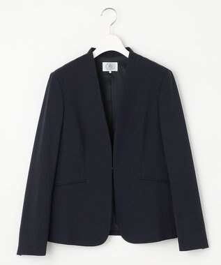J.PRESS LADIES L 【洗える】T/Rアルガンシルク ノーカラー ジャケット ネイビー系