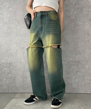 WEGO ヴィンテージウォッシュサイドカットデニムパンツ デニム