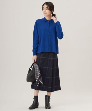 J.PRESS LADIES L 【洗える】WORSTED WOOL BLEND ポロ襟付き カーディガン ロイヤルブルー系