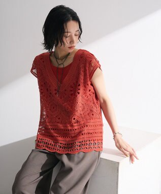 Green Parks ＳＥＴ２点クロシェプルオーバー＋タンクトップ Orange