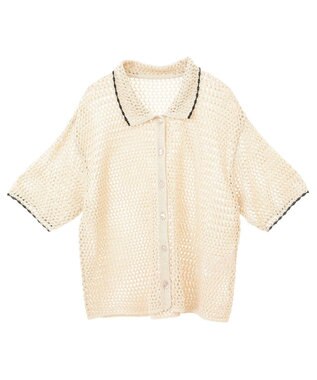 AMERICAN HOLIC 透かし編み襟付きニットカーディガン Light Beige