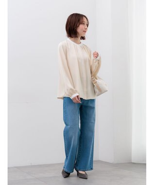 Te chichi パール釦配色タックブラウス ベージュ