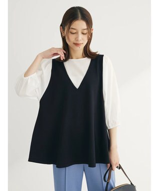 Green Parks ベスト風ドッキングニットプルオーバー Black