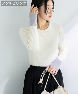 Green Parks アンチピリング袖配色ニットプルオーバー